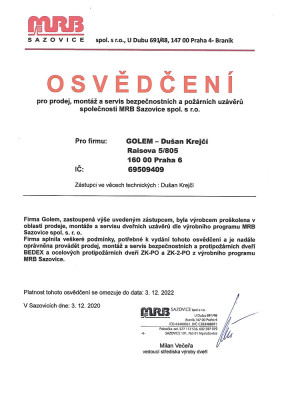 Certifikát Bedex
